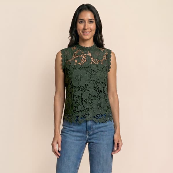 Womens Nanette Lepore High Neck Allover Floral Lace Blouse