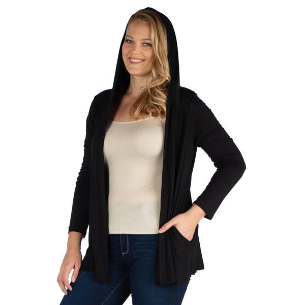 Plus Size 24/7 Comfort Apparel Lightweight Hooded Open Cardigan