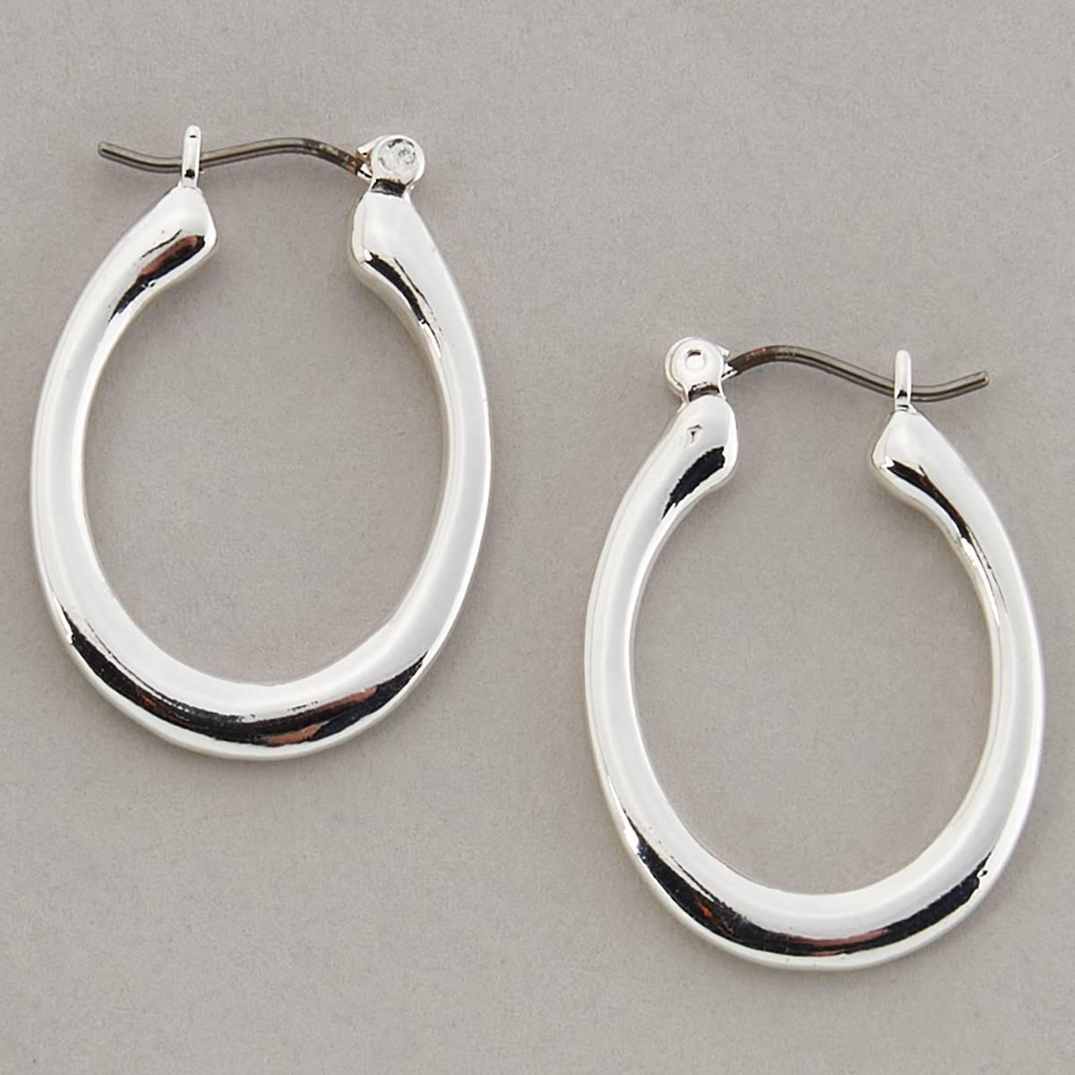 Design Collection Silver Plated Oval Hoop Earrings