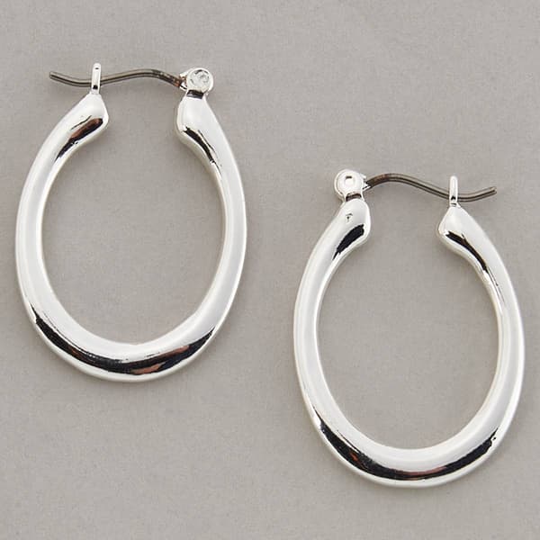 Design Collection Silver Plated Oval Hoop Earrings - image 