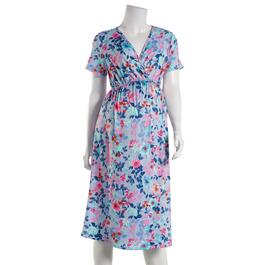 Womens Due Time Short Sleeve Floral Midi Maternity Dress - Blue