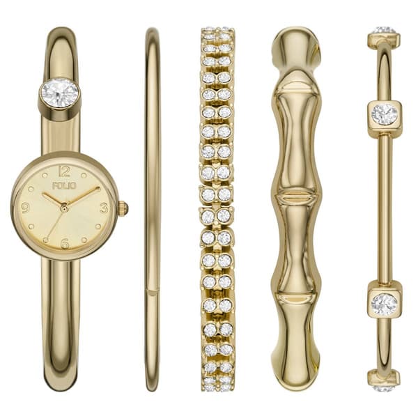 Womens Folio Gold Watch & Bracelet Set - FMDFL2071