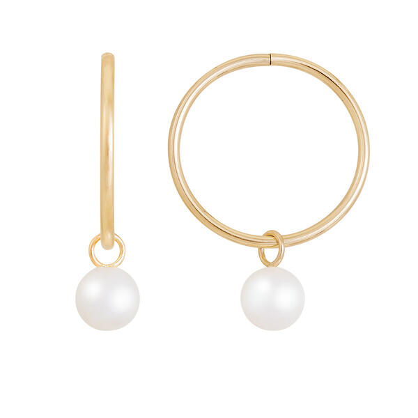 Splendid Pearls 14kt. Gold Pearl 14mm Hoops Earrings - image 