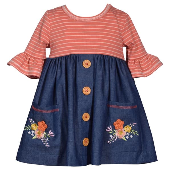 Girls (4-6x) Bonnie Jean Stripe & Floral Embroidered Denim Dress - image 