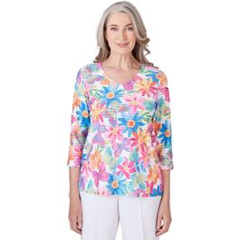 Womens Alfred Dunner Paradise Island Floral Butterfly Ruffle Top