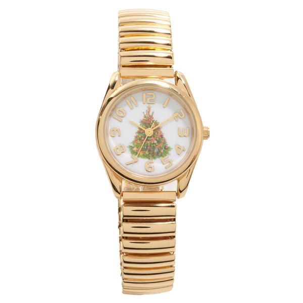 Gold-Tone Expansion Band Watch w/Christmas Tree Dial - PT10164C - image 