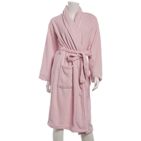 Womens Bliss Long Sleeve Textured Ribbed Towel Fleece Shawl Robe - image 