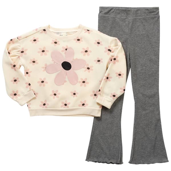 Girls &#40;7-12&#41; Derek Heart Flower Sweatshirt & Flare Leggings Set - image 