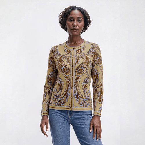 Womens Adrianna Papell Long Sleeve Button Front Paisley Cardigan