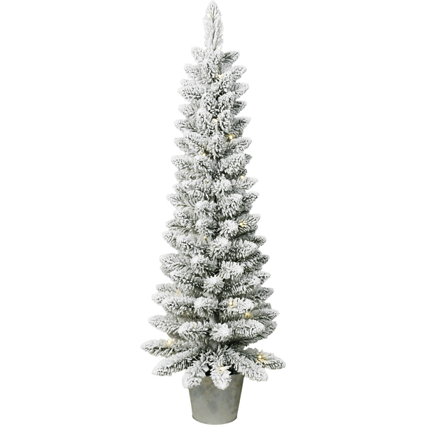 Santa''s Workshop 4ft. Pre-Lit Warm White Flocked Slim Potted Tree - image 