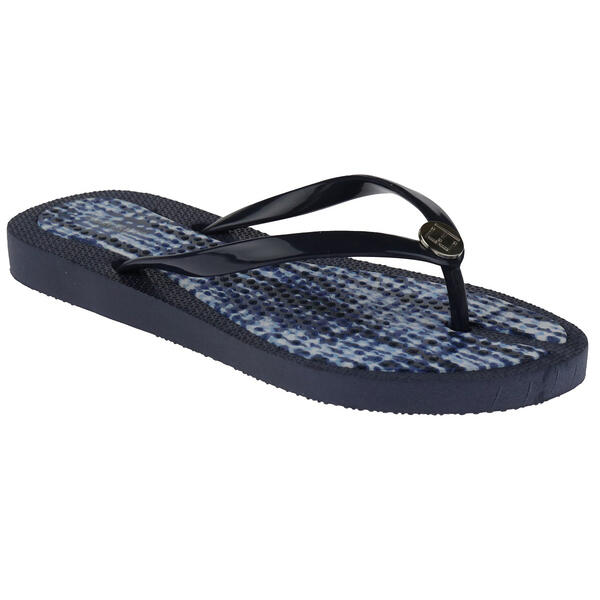 Womens Ellen Tracy Navy Opaque Jelly Flip Flops with Charm - image 
