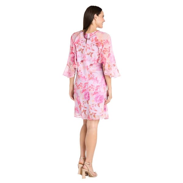 Womens R&M Richards Keyhole Neck Ruffle Sleeve A-Line Dress