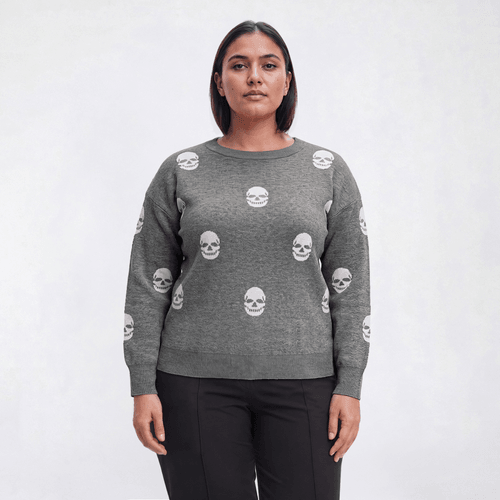 Plus Size Rio & Rian Long Sleeve Skull Sweater - image 