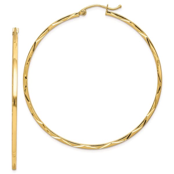 Gold Classics(tm) 10kt. 1.5x50mm Diamond Cut Hoop Earrings - image 
