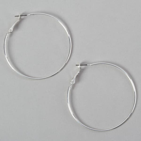 Design Collection Silver Medium Clutch Hoop Earrings - image 