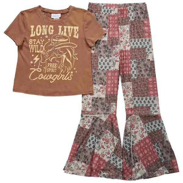 Girls (7-12) Tween Diva Long Live Cowgirls Tee & Flare Pants Set