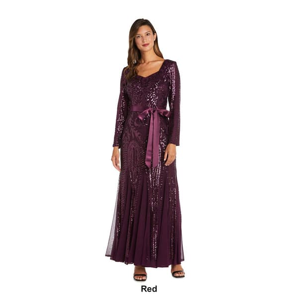 Womens R&M Richards Long-Sleeved Sequined Evening Gown