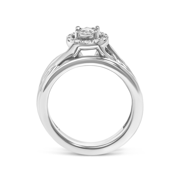 Haus of Brilliance 1/7ctw. Diamond Halo Bypass Wedding Band Set