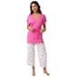 Womens HUE(R) Solid Top Giddy Kitty Printed Capri 3 Piece Set - image 1