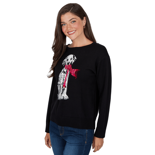 Petite Ruby Rd. Mysterious Romance Dalmatian Intarsia Sweater