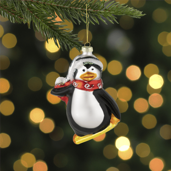 Northlight Snowboarding Penguin Glass Christmas Ornament