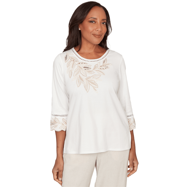 Petites Alfred Dunner Natural Wonder Embellished Leaf Ruffle Sle