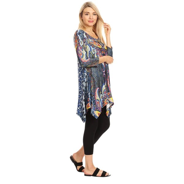 Womens White Mark Marlene Blue Novelty Print Tunic