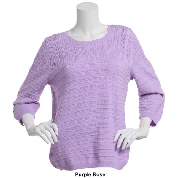 Womens Napa Valley 3/4 Sleeve Pointelle Pull On Sweater