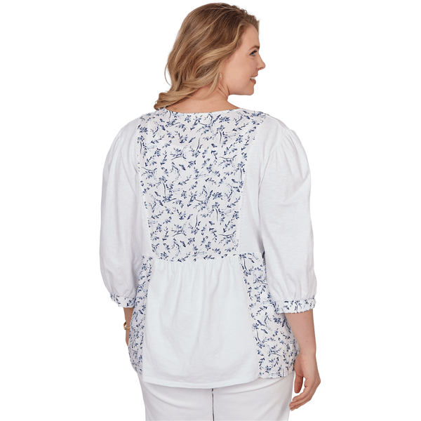 Plus Size Ruby Rd. French Riviera 3/4 Sleeve Mixed Floral Blouse