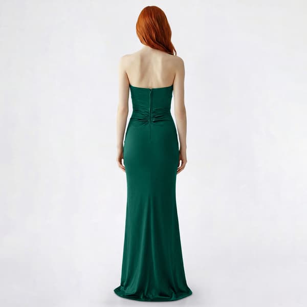Juniors Emerald Sundae Strapless Satin Ruched Evening Gown