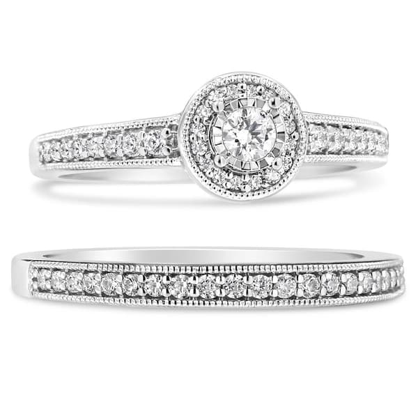 Haus of Brilliance Sterling Silver 1/2ct. Diamond Bridal Set