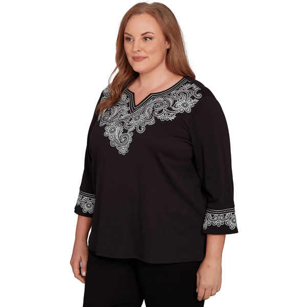 Plus Size Alfred Dunner Barcelona Paisley Split Neck Blouse