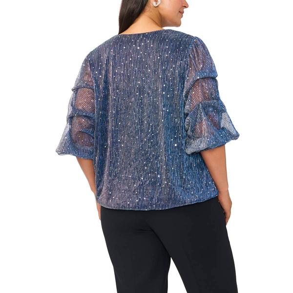 Plus Size MSK Lurex Crinkle Lantern Sleeve Blouse