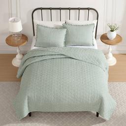 Laura Ashley Gracies Gingham Cotton Reversible Quilt Set