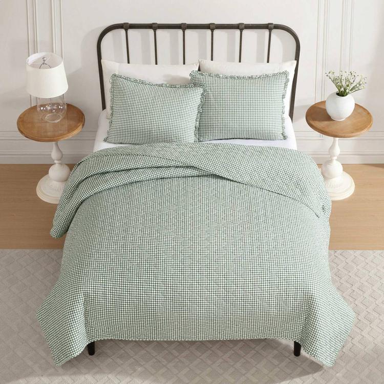 Laura Ashley Gracies Gingham Cotton Reversible Quilt Set