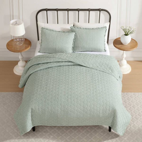 Laura Ashley Gracies Gingham Cotton Reversible Quilt Set