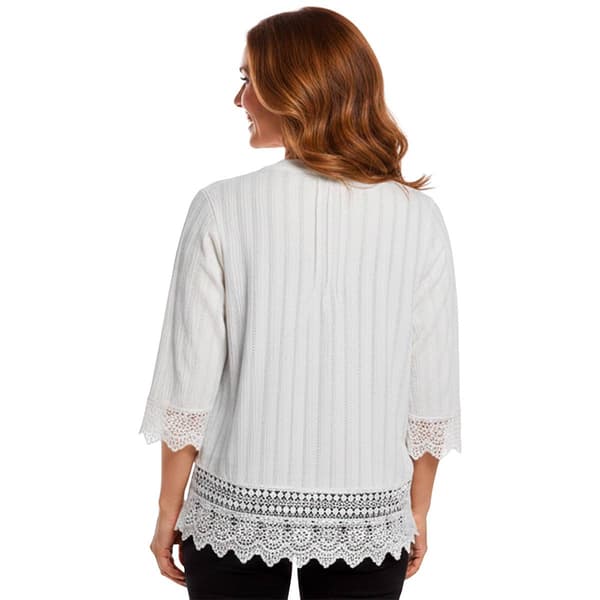 Petite Notations 3/4 Sleeve Scallop Hem Crochet Cardigan