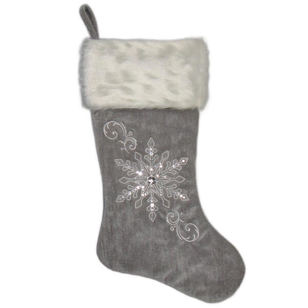 20in. Grey Velvet Stocking with White Plush Cuff - image 