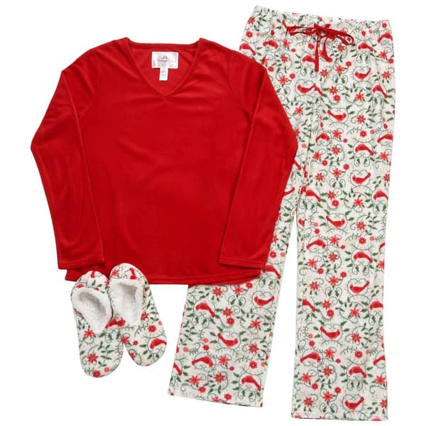 Womens Goodnight Kiss 2pc. Cardinal Pajama Set w/Slippers