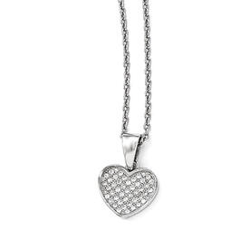 Sterling Silver CZ Polished Heart Necklace