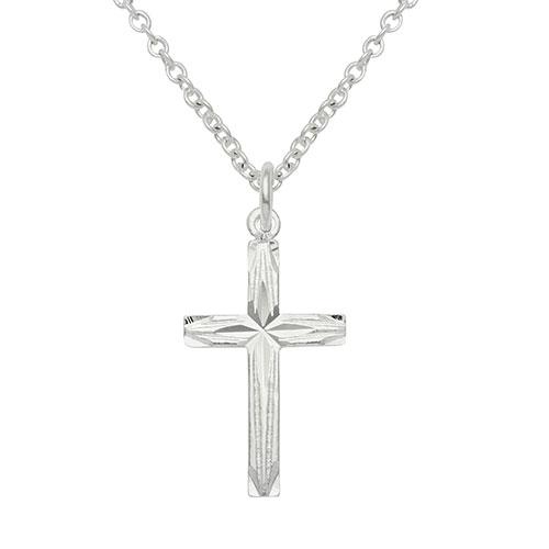 Marsala Fine Silver Plated Diamond Cut Cross Necklace