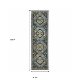 HomeRoots Blue Oriental Power Loom Stain Resistant Runner