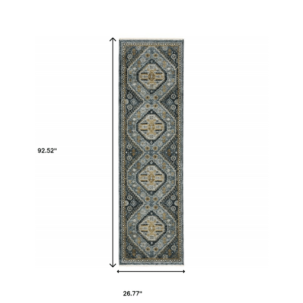 HomeRoots Blue Oriental Power Loom Stain Resistant Runner