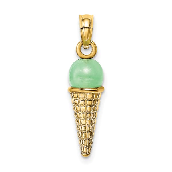 Unisex Gold Classics&#40;tm&#41; Gold 3D Green Bead Ice Cream Cone Pendant - image 