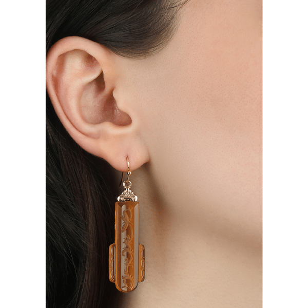 1928 Gold-Tone Glass Art Deco Drop Wire Earring