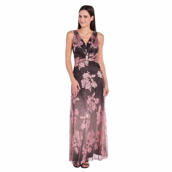 Womens R&M Richards Sleeveless Ombre Floral Crinkle Evening Gown
