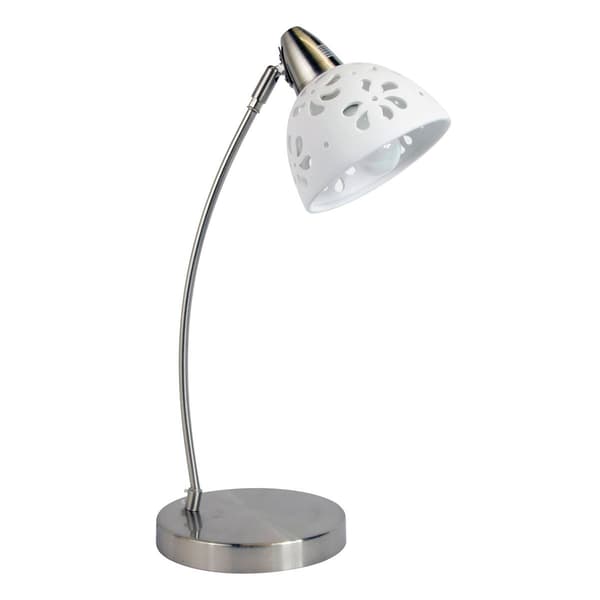 Simple Designs Brushed Nickel Desk Lamp w/Porcelain Flower Shade - image 