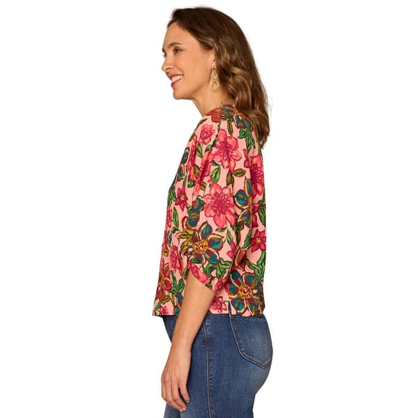 Womens Democracy 3/4 Kimono Sleeve Floral Blouse