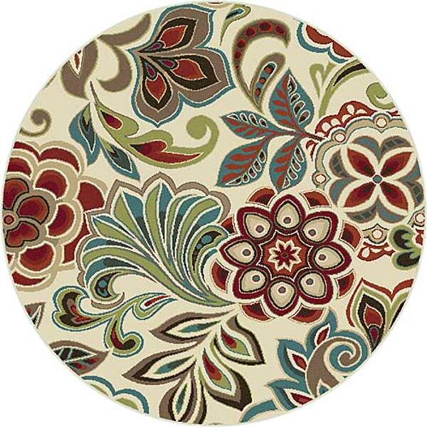 Tayse Deco Dilek Ivory Floral Pattern Round Area Rug - image 