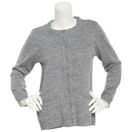 Petite Carolyn Taylor Long Sleeve Button Front Marled Cardigan